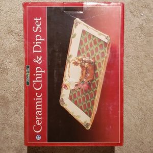 NWT Ceramic Santa moose chip and dip set holiday Xmas Christmas
